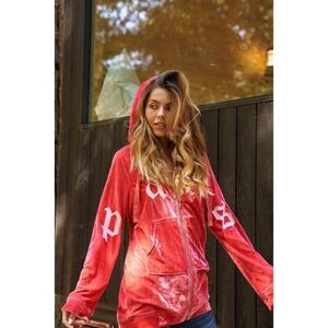 Boutique Graphic Letters Long Sleeve Zip-Up Hoodie Drawstring Sweater